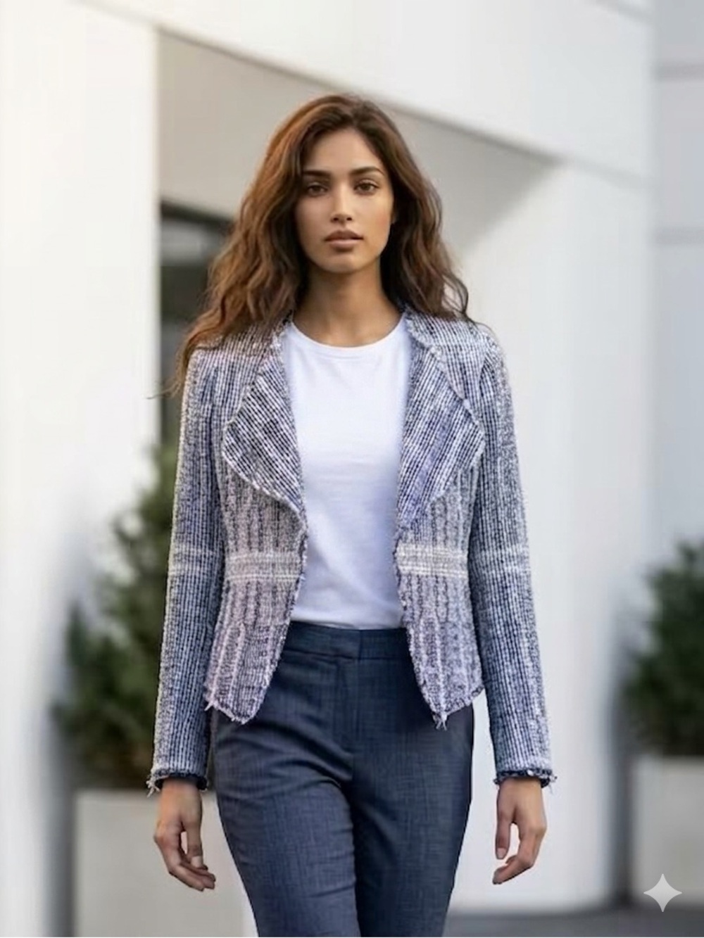 Derek Lam 10 Crosby Angled Lapel Tweed Blazer Jacket Raw Hem